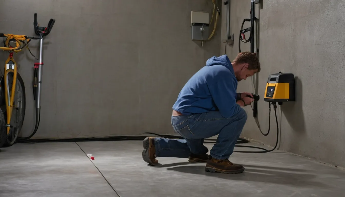 A provider checking a concrete garage slab with a moisture meter
